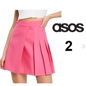 ASOS DESIGN PETITE PLEATED MINI SKIRT IN CERISE PINK Size 2